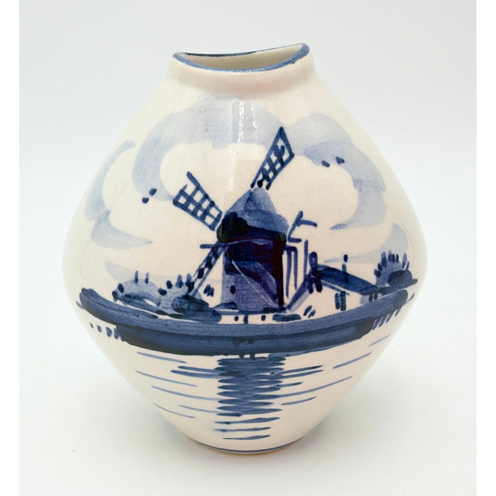 Delft Holland Blue White 3" Windmill Floral Ceramic Bud Vase 310 - Picture 5 of 6